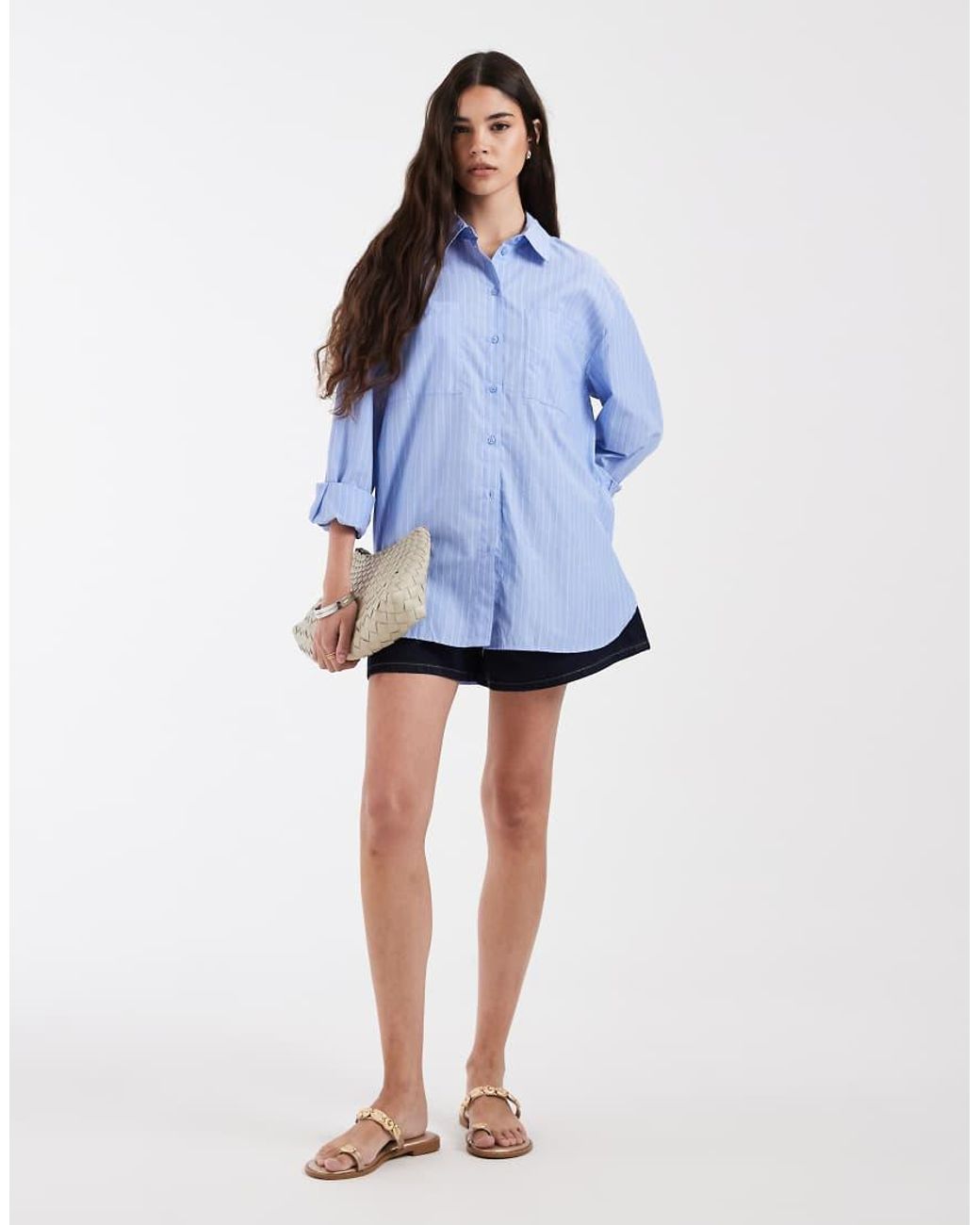 Pieces Blue Oversized Shirt