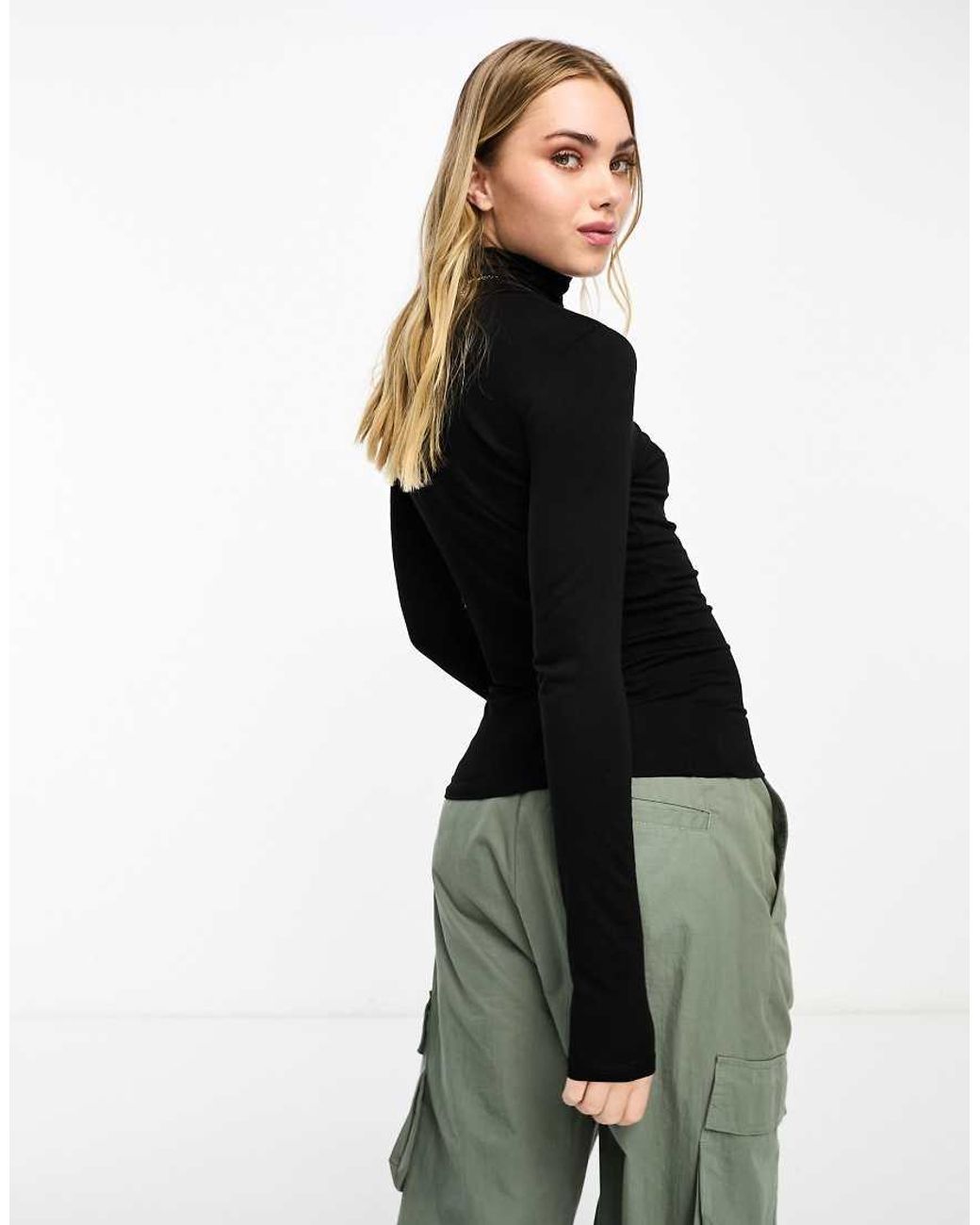 Vero Moda Black Slinky High Neck Top With Long Sleeves