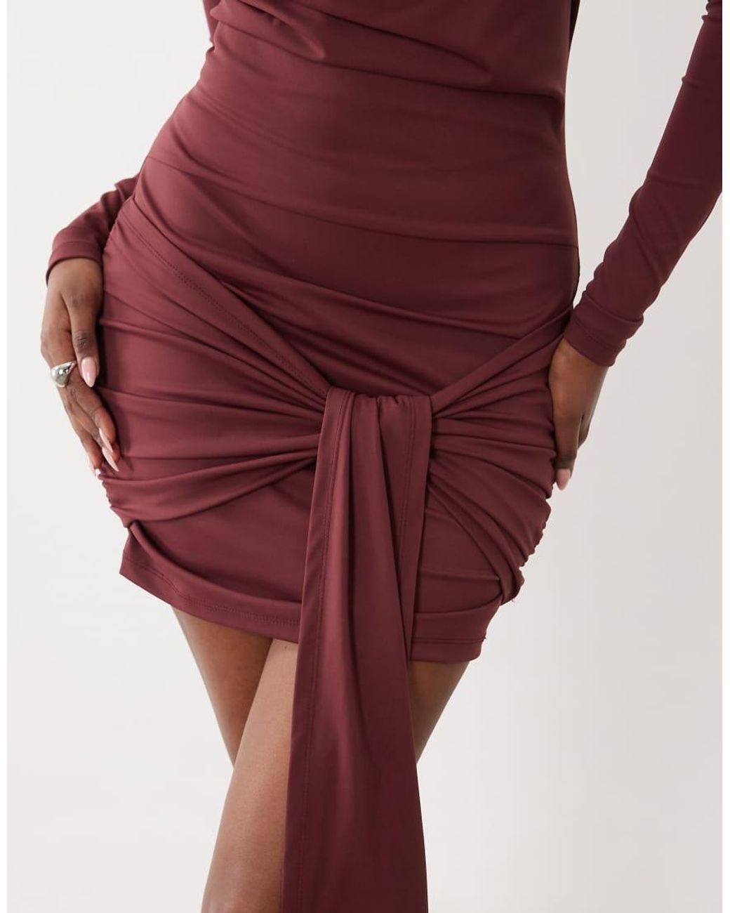 The Frolic Red Exclusive Cowl Neck Drape Front Mini Dress