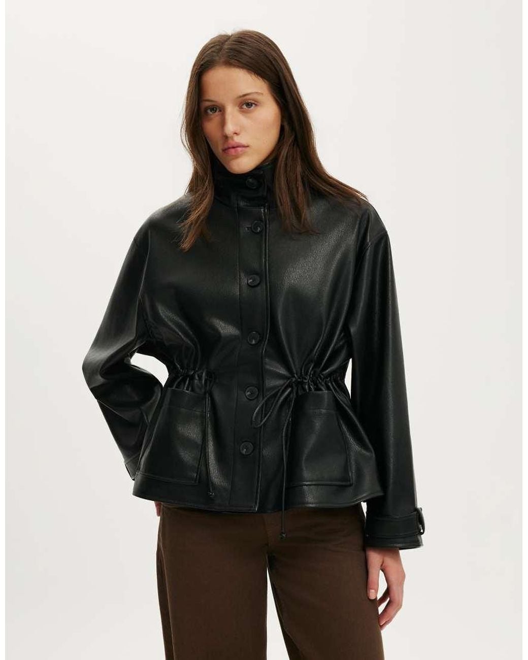 Cotton On Black Eli Faux Leather Parka