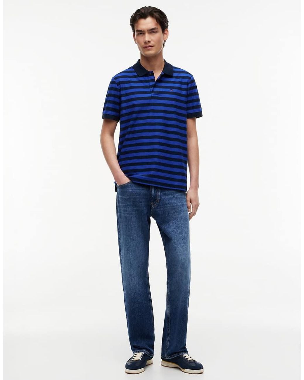 Tommy Hilfiger Blue Regular Fit Stripe Jersey Polo Shirt for men