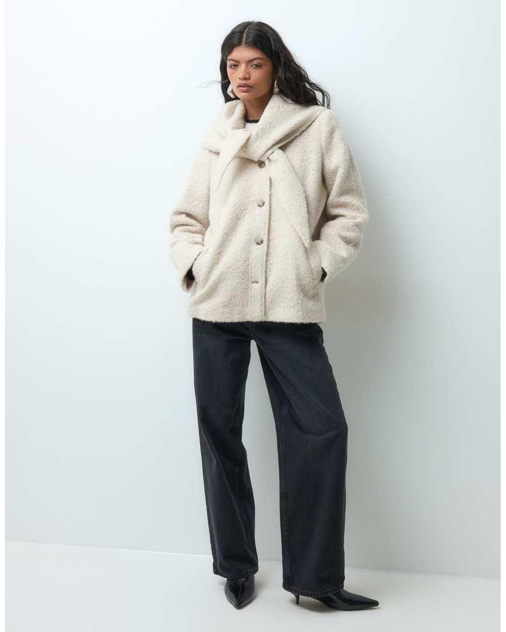 Vero Moda White Scarf Detail Boucle Jacket
