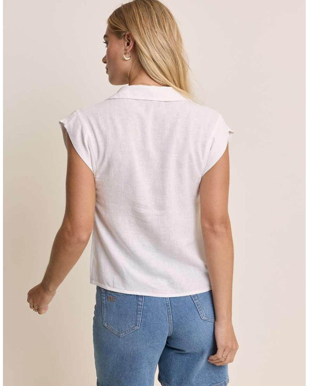 Nobody's Child Blue Ember Linen Blend Collar Detail Tie Front Top