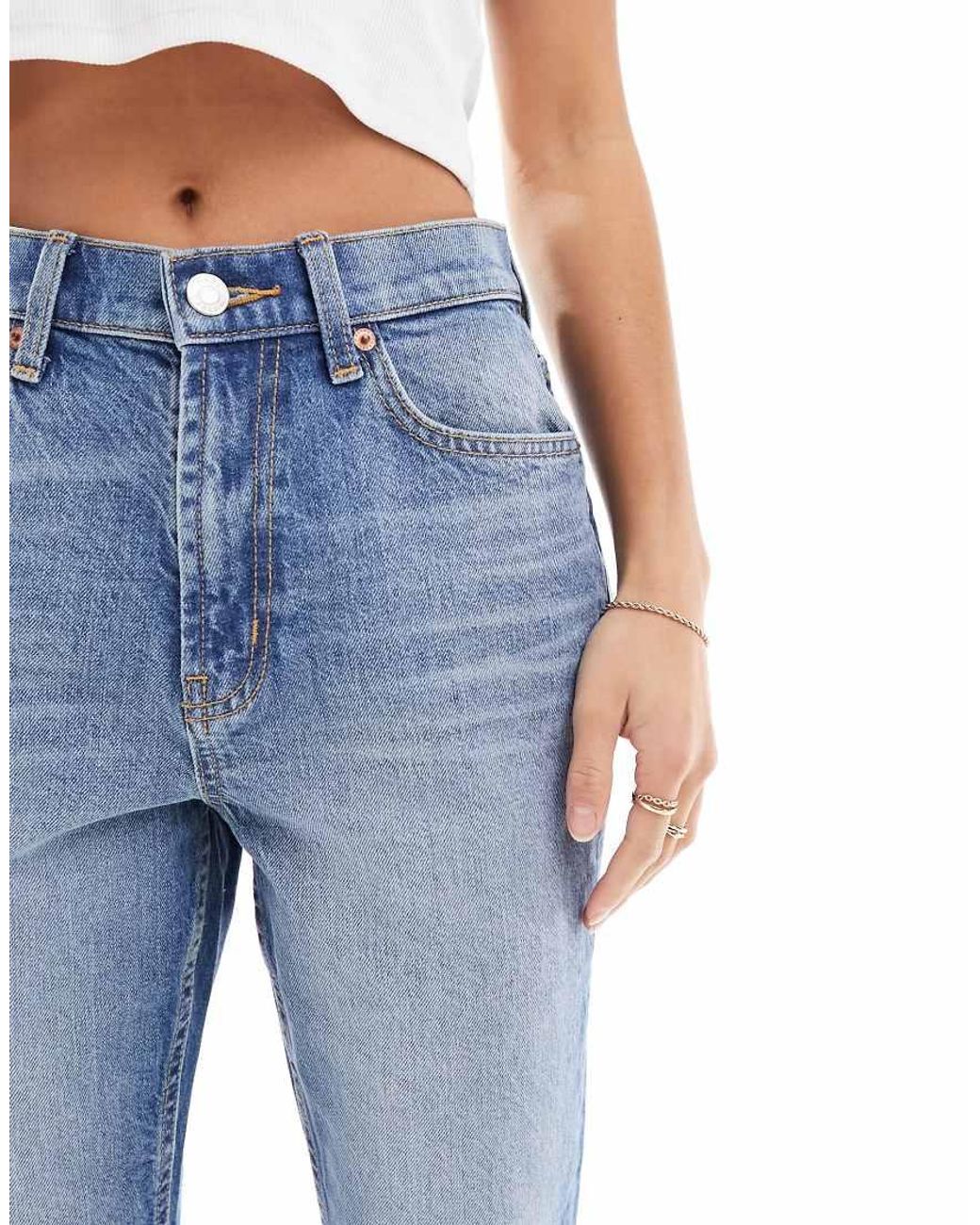 ASOS Blue Asos Design Petite Mid Rise Flare Jeans