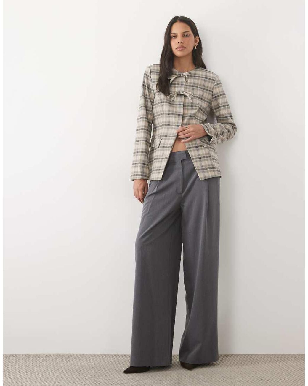 Y.A.S Gray Cinched Waist Tailored Blazer With Bow Details