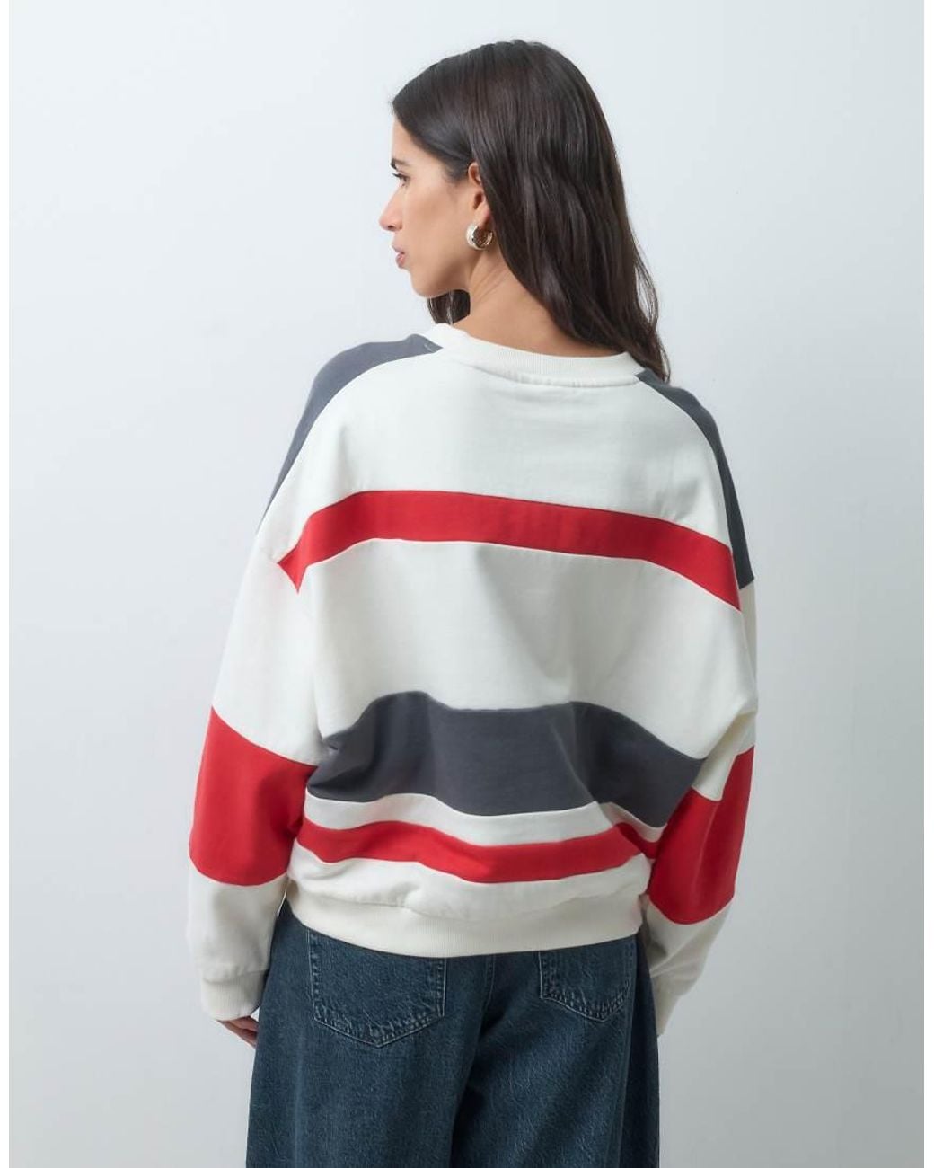 ASOS Gray Disney Stripe Contrast Sweatshirt With Mickey Mouse Print