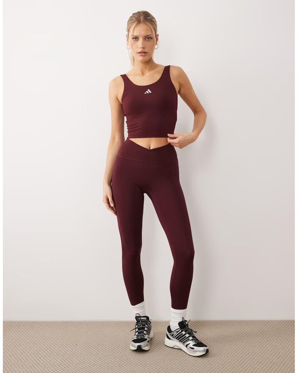 Adidas Originals Red Three Stripes Studios Crossover Waistband Leggings