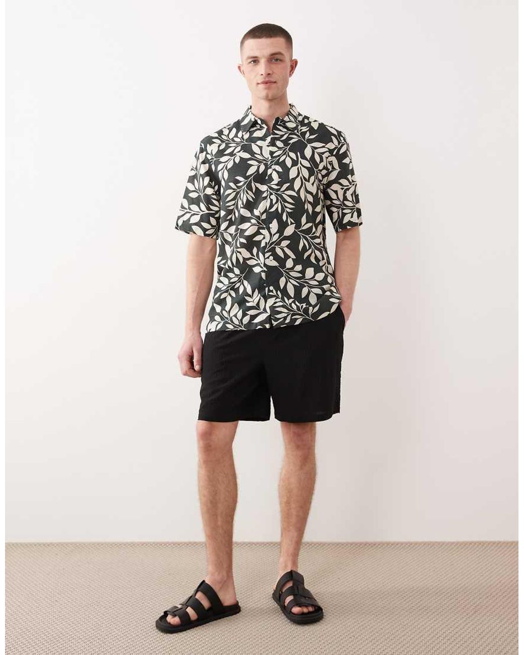 Only & Sons Black Linen Blend Short Sleeve Shirt for men