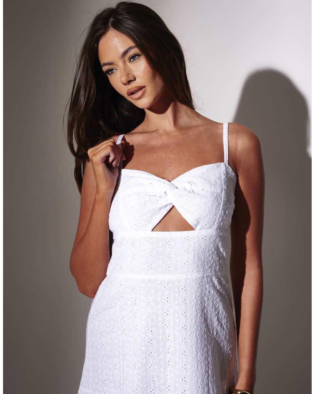 South Beach Gray Broderie Twist Front Tiered Maxi Dress
