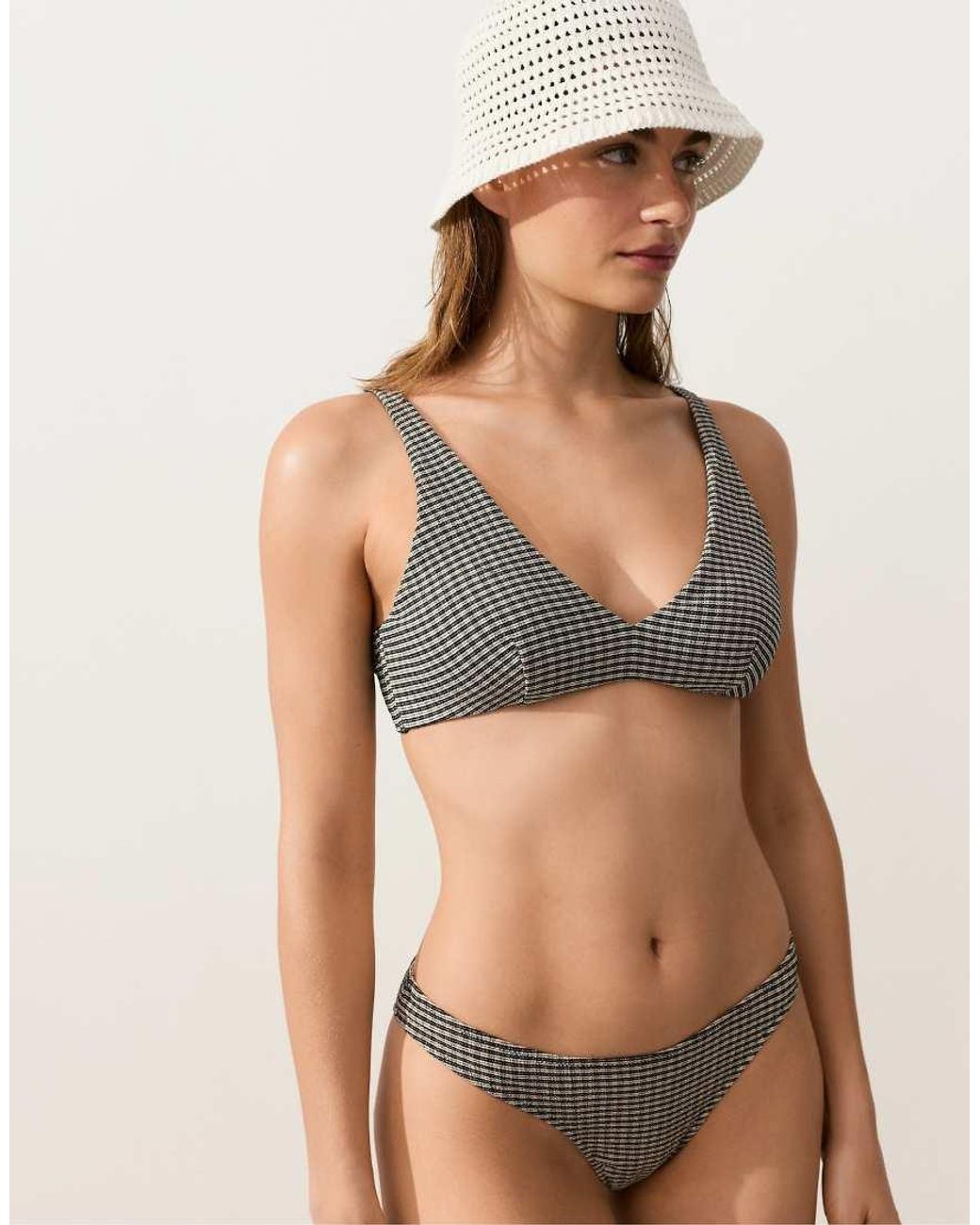 Oysho Black Mini Checked Halter Bikini Top