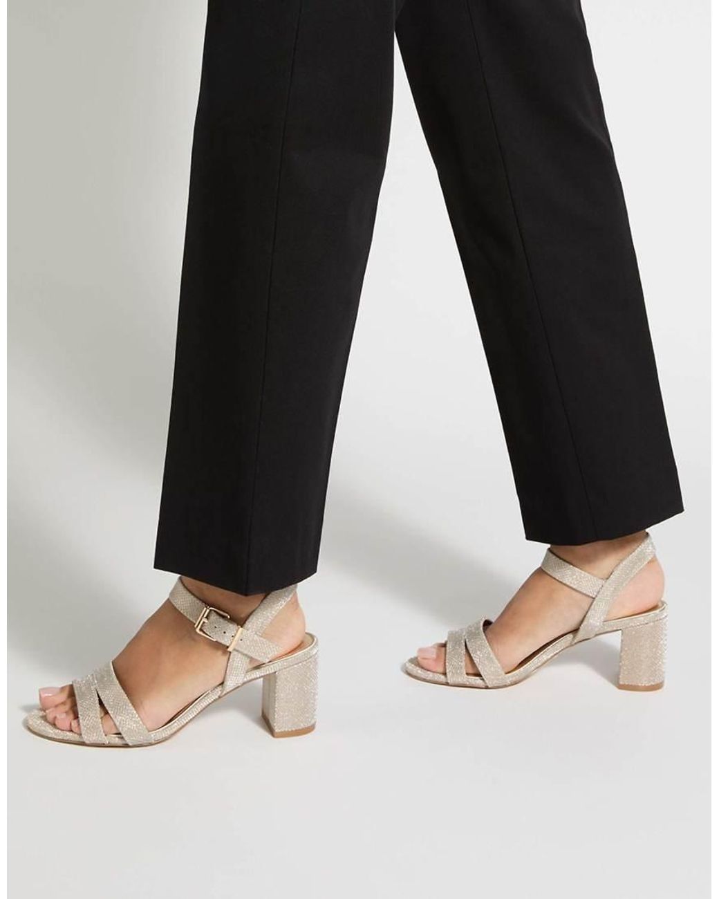 Dune White Champagne Wide Fit Leather Merisa Block Heel Sandals