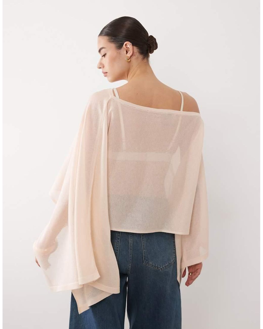 ASOS Natural Fine Knit Sheer Poncho