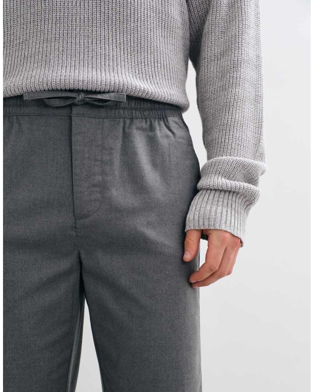 Threadbare Gray Drawstring Waist Straight Leg Trousers With Pleat for men
