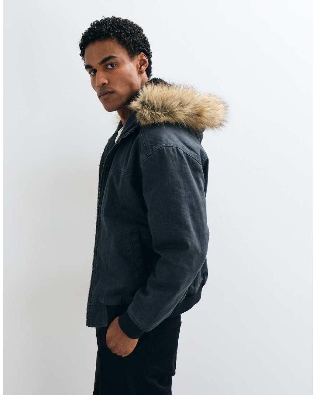 Hollister Blue Heavyweight Hooded Bomber Jacket for men