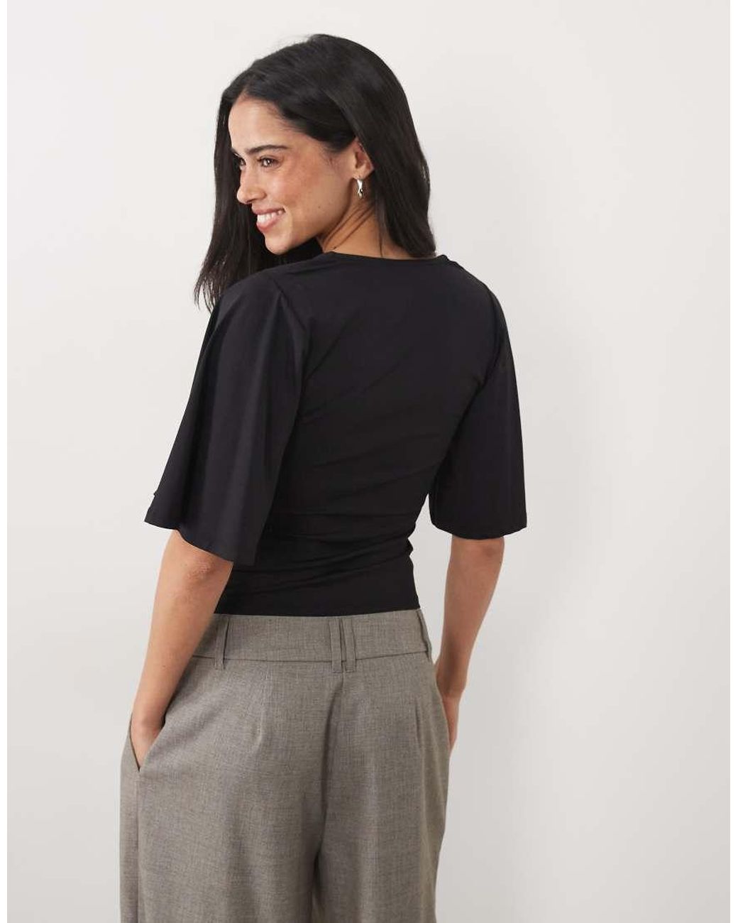 ASOS Black Flutter Sleeve U-wire Top