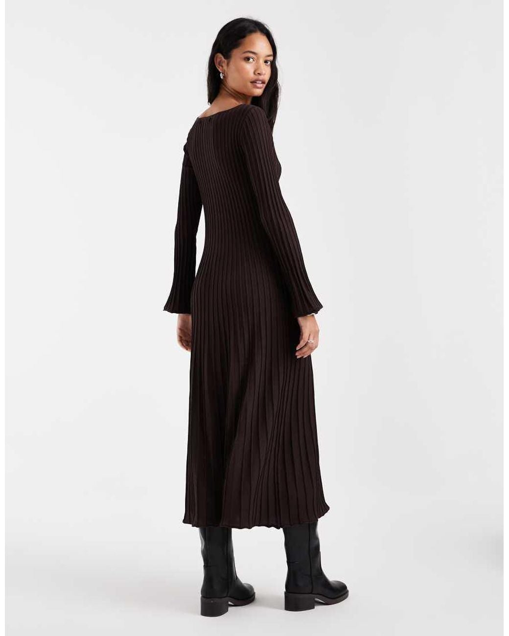 Vero Moda Blue Premium Boatneck Long Sleeve Ribbed Maxi Dress