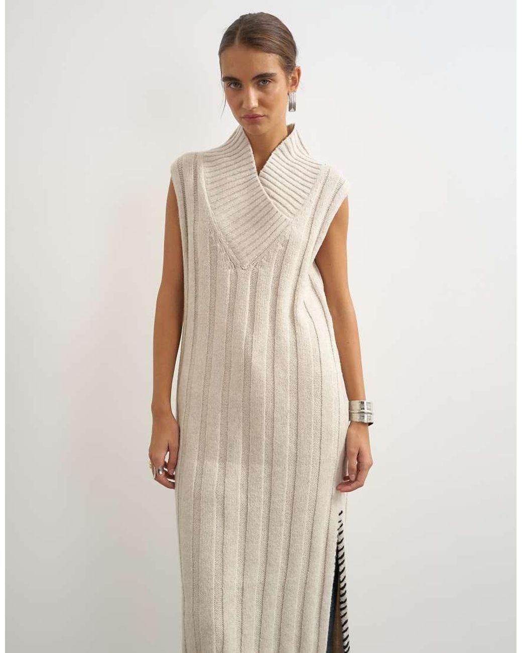 TOPSHOP White Knitted Cable Stitch Long Line Dress