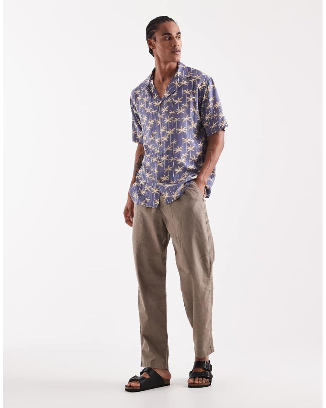 Sol Beach Blue Leaf Print Beach Shirt for men