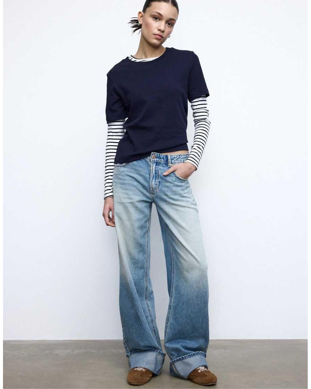 Stradivarius Blue Basic Regular Fit Heavy Weight T-Shirt