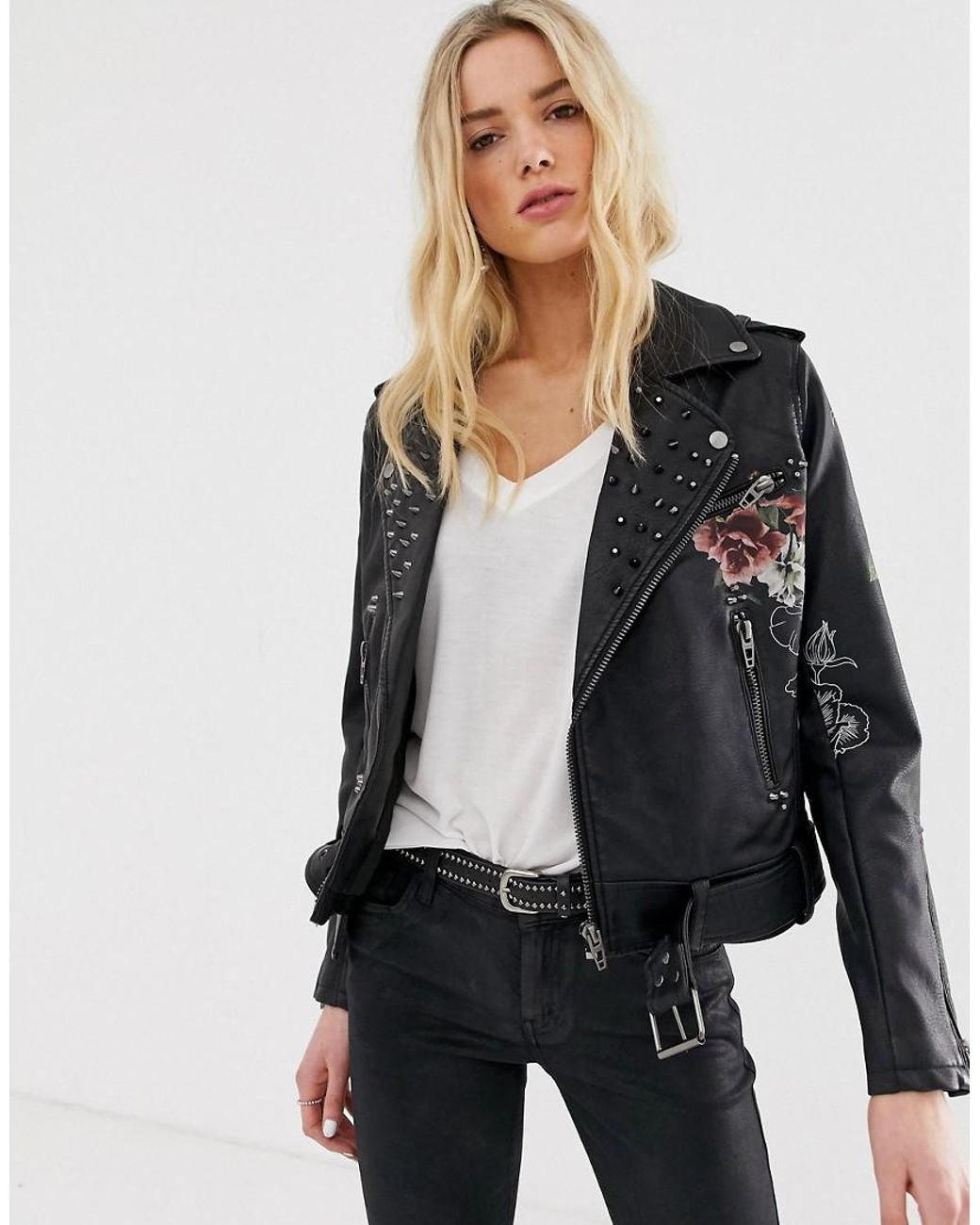 Blank NYC Love And Leave Faux Leather Jacket With Flower Embroidery in Black  | Lyst