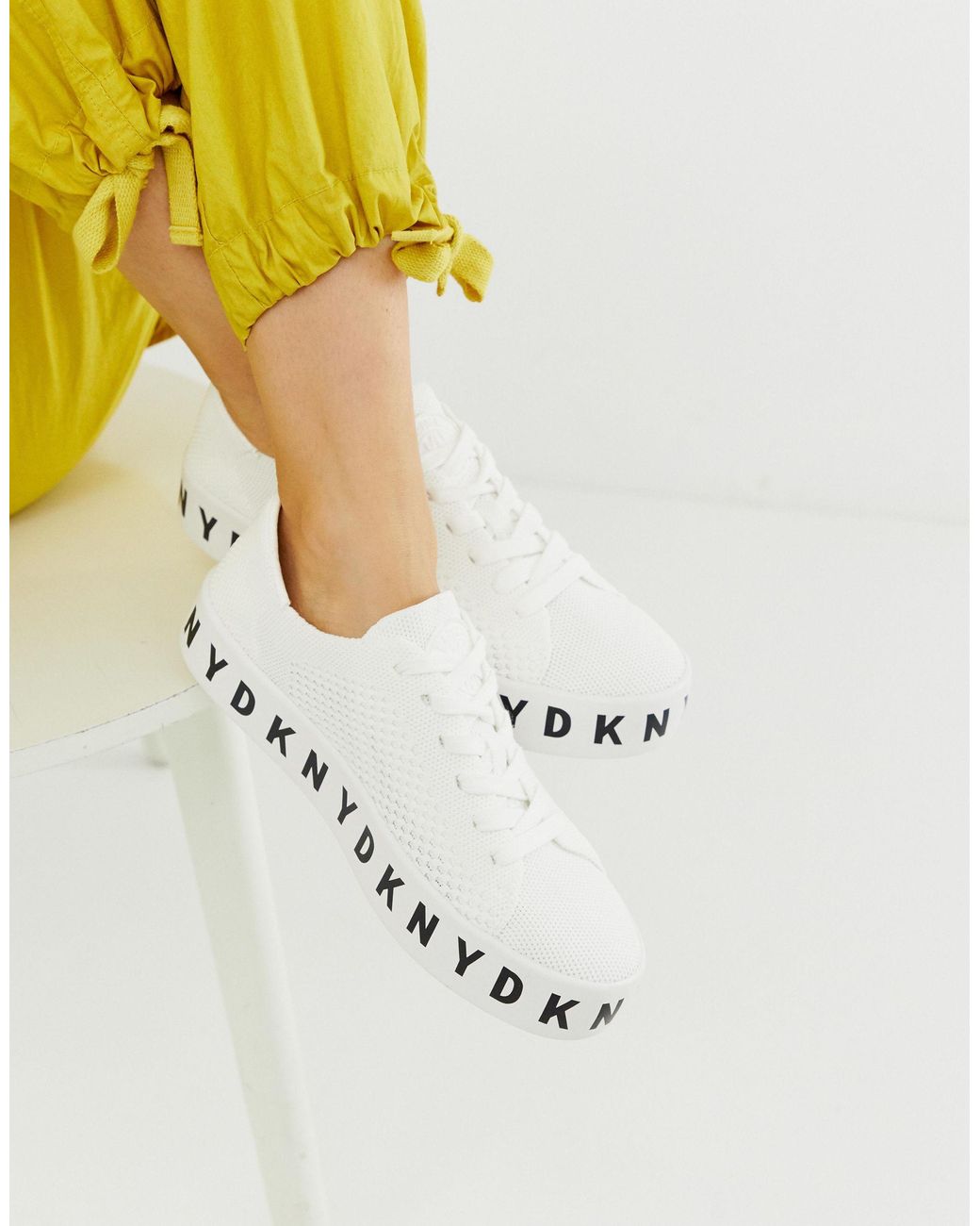 DKNY Knitted Platform Sneaker in White | Lyst Australia