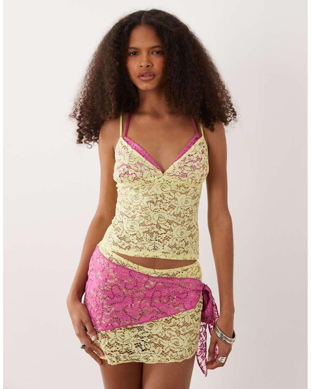 Motel Multicolor Calya Singlet Top With Bra Detail