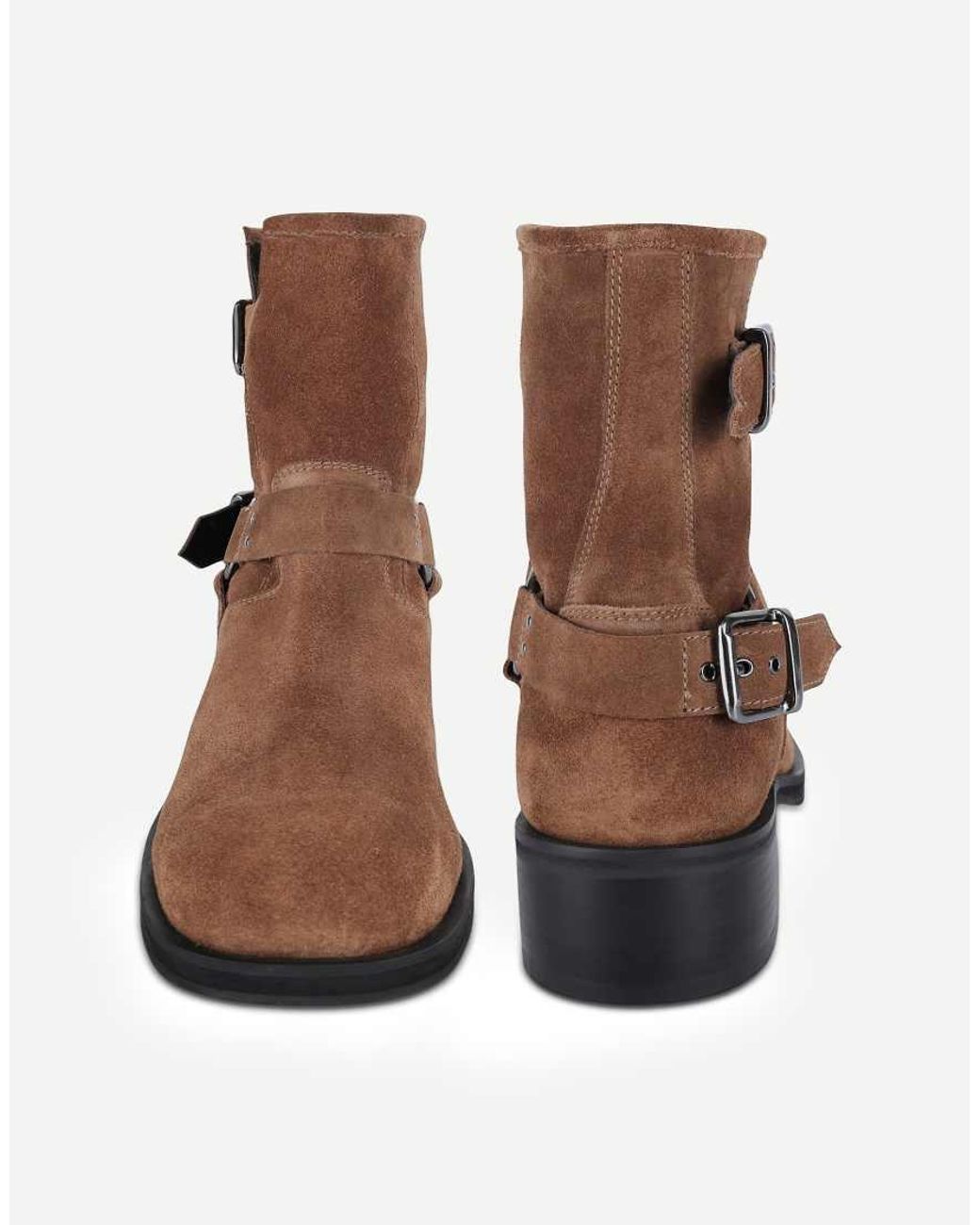 OFF THE HOOK Brown Sol Suede Harness Biker Ankle Boots