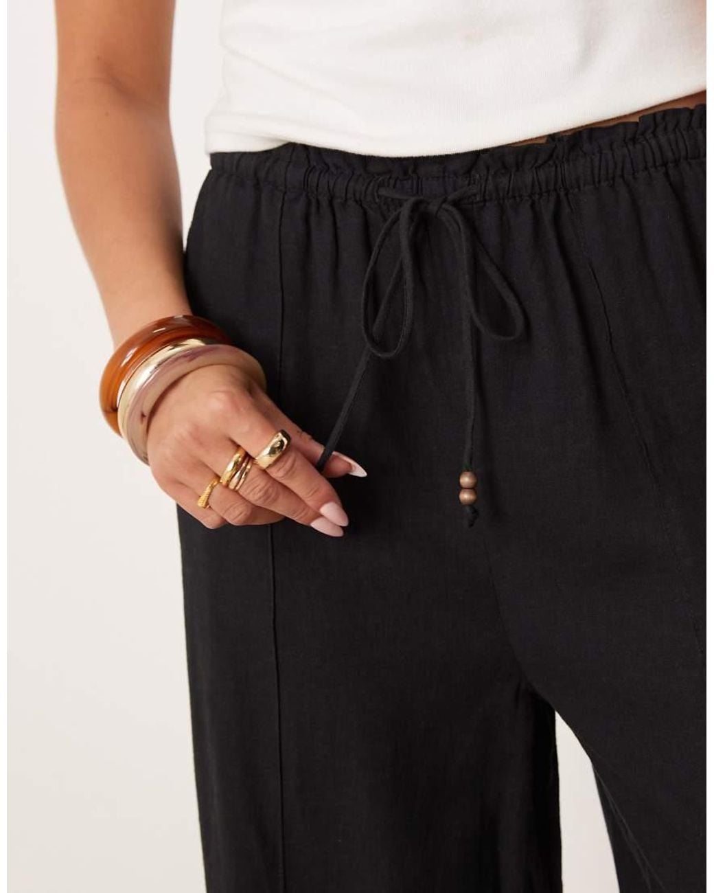 Mango Natural Linen Mix Drawstring Straight Trouser