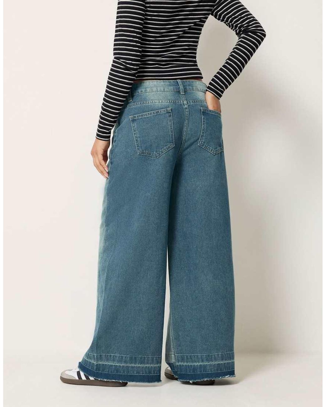 PixieGirl Blue Petite Frayed Wide Leg Jeans
