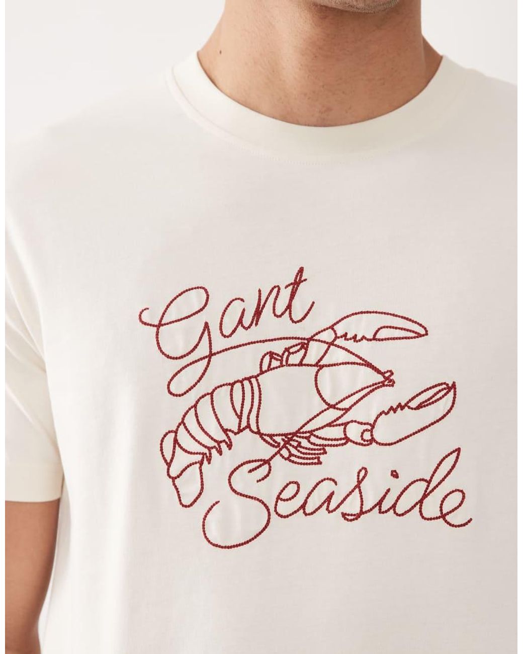 Gant White Chain Stitch Embroidered Lobster T-shirt for men