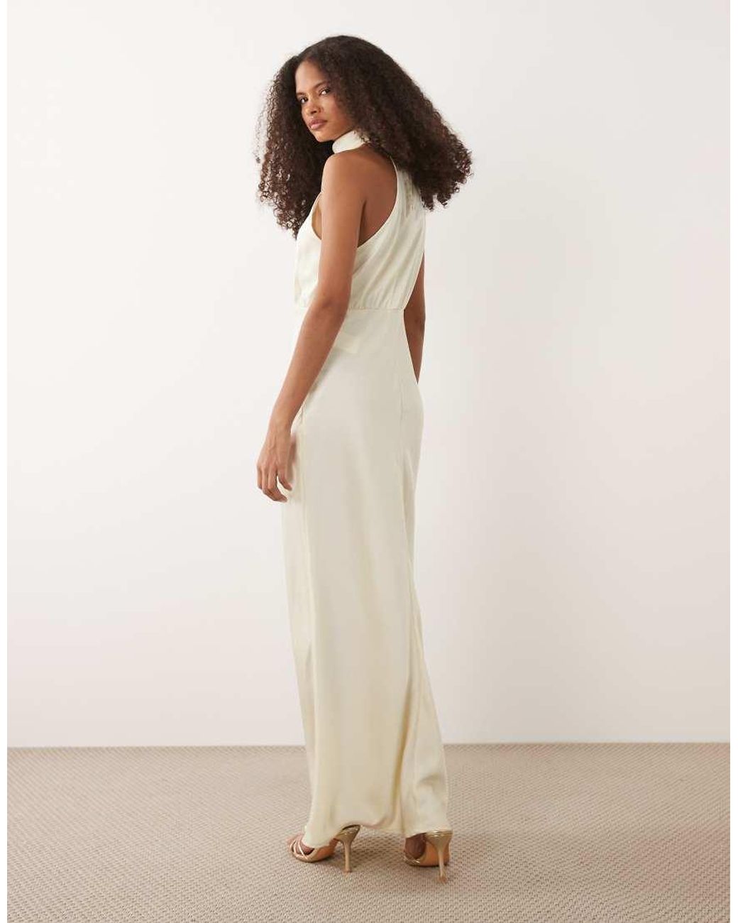 Vila Natural High Neck Satin Maxi Dress
