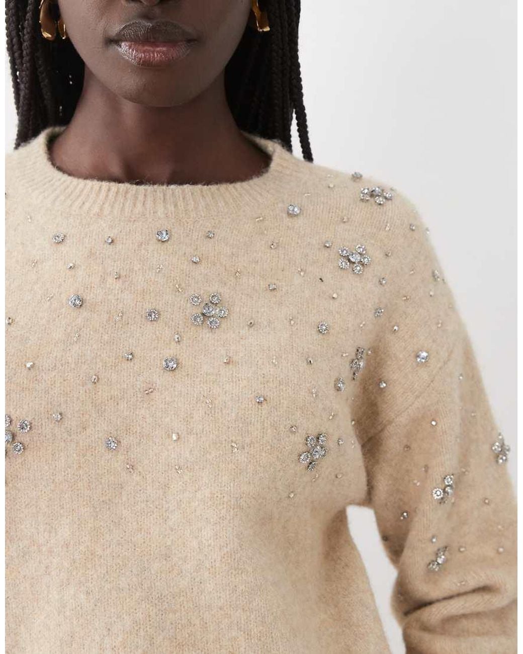 Miss Selfridge Natural Embellished Floral Beaded Jumper