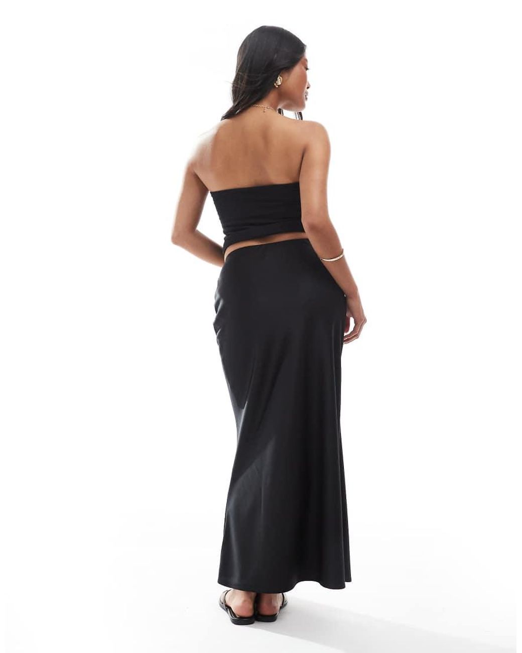 ASOS Black Asos Design Petite Satin Bias Midi Skirt
