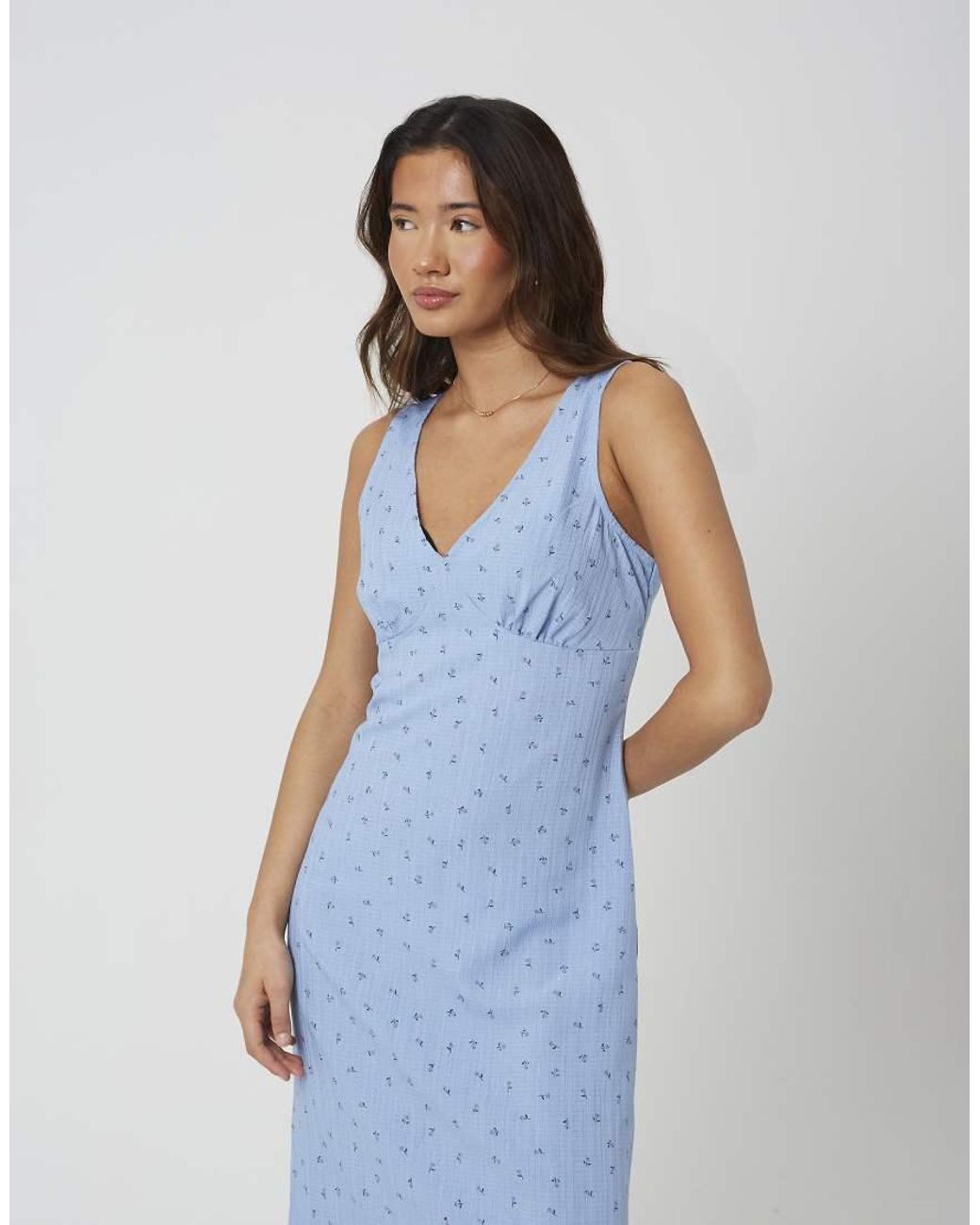 Brave Soul Blue Strappy V-Neck Floral Midi Dress