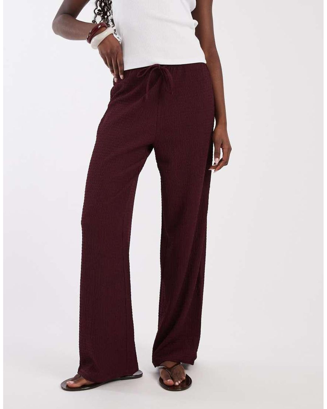 ONLY Red Textu Wide Leg Trousers