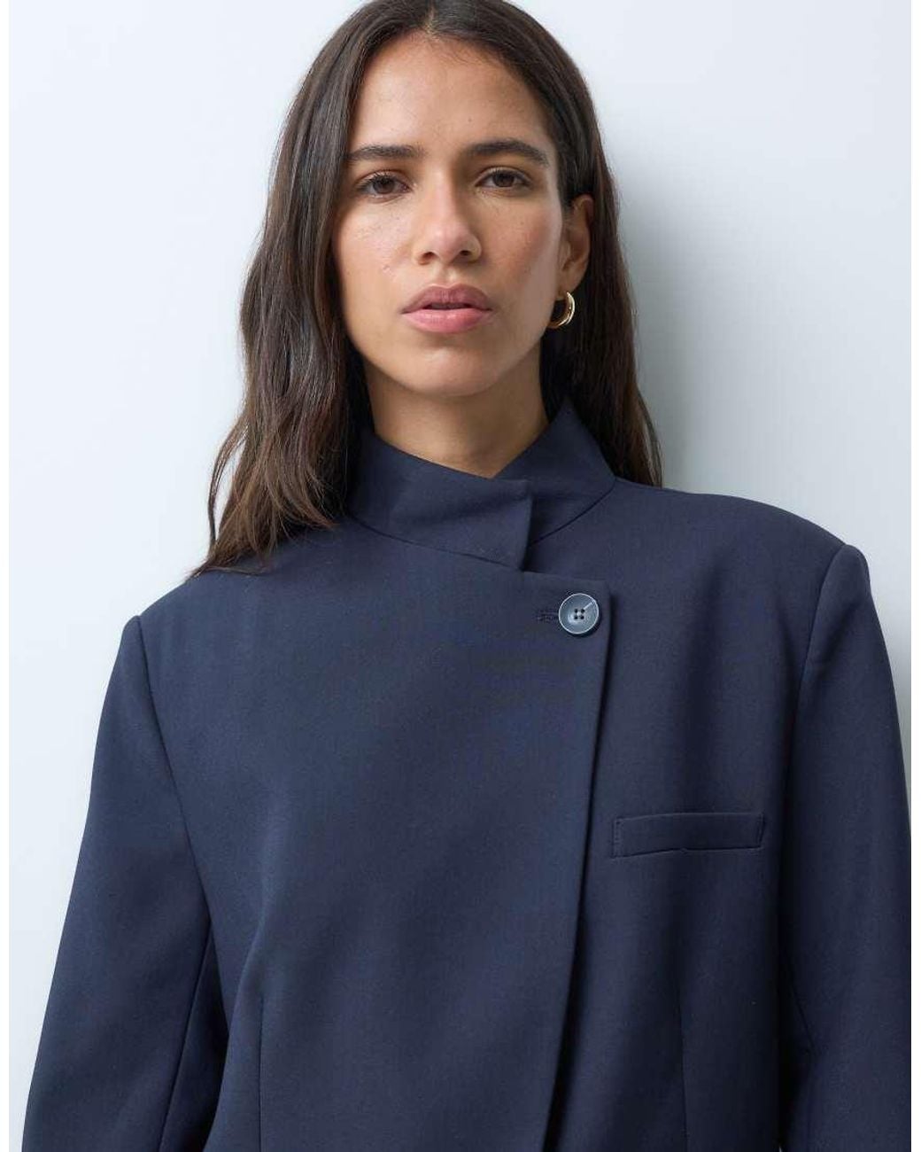 ASOS Blue Tailored High Neck Wrap Front Blazer