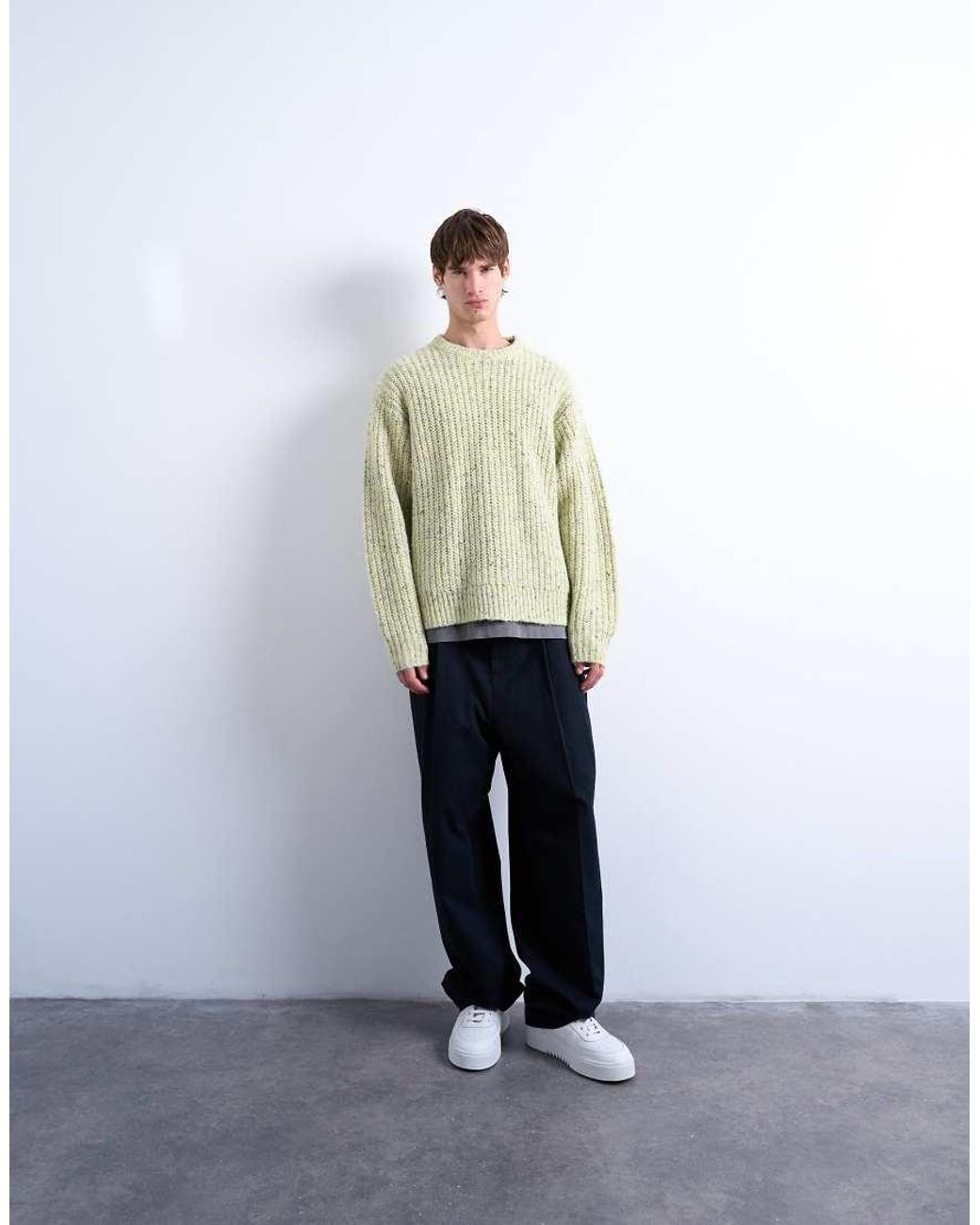 Topman Green Relaxed Fit Knit Sweater With Nep for men