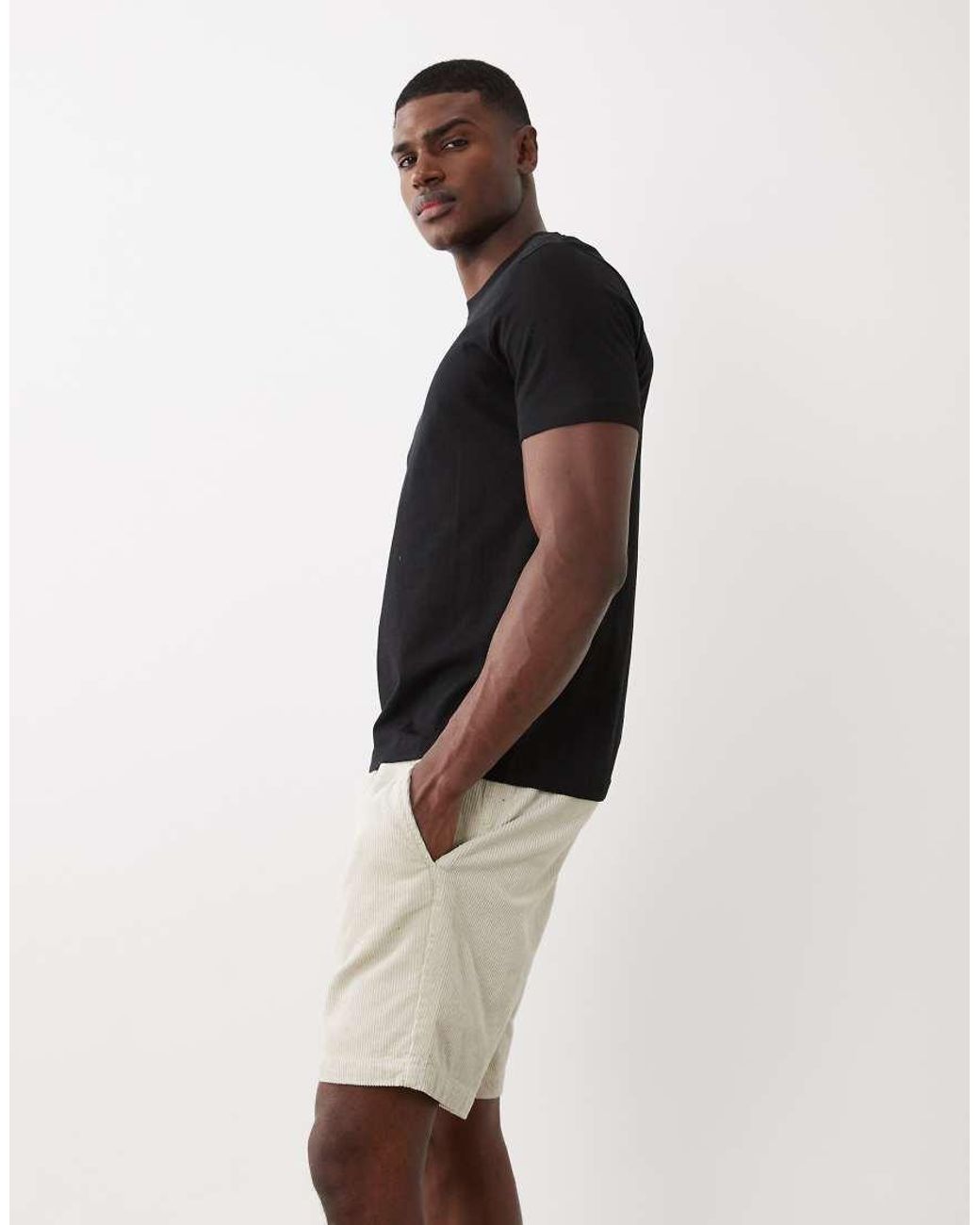Only & Sons White Pull On Corduroy Shorts for men