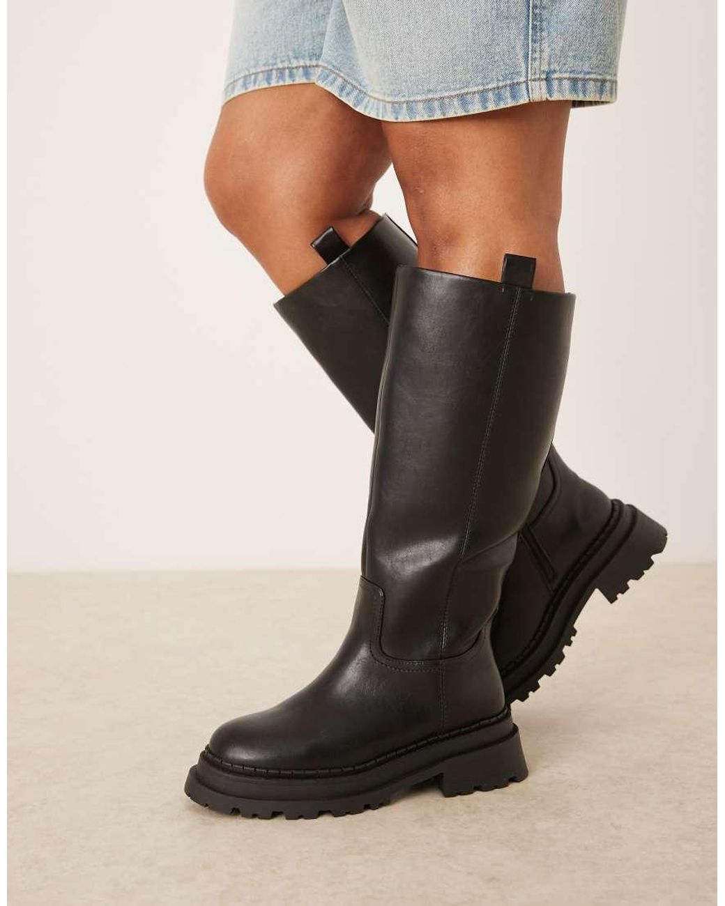 ASOS Black Curve Cecilia Chunky Flat Knee Boots