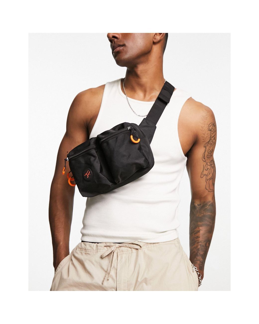 ASOS Asos Dark Future Fanny Pack With Double Pocket And Badge in