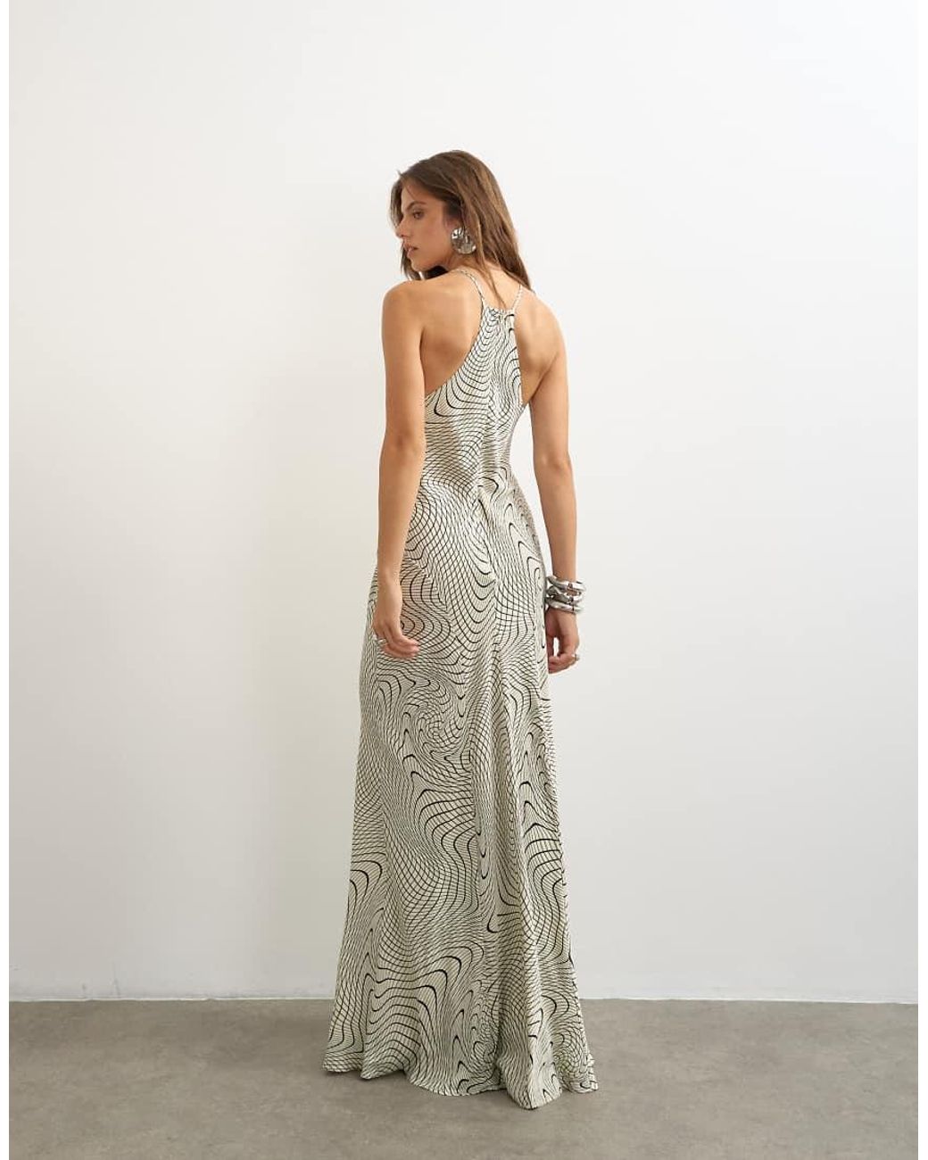 TOPSHOP Blue Satin Cut Away Racer Neck Full Skirt Maxi Dress