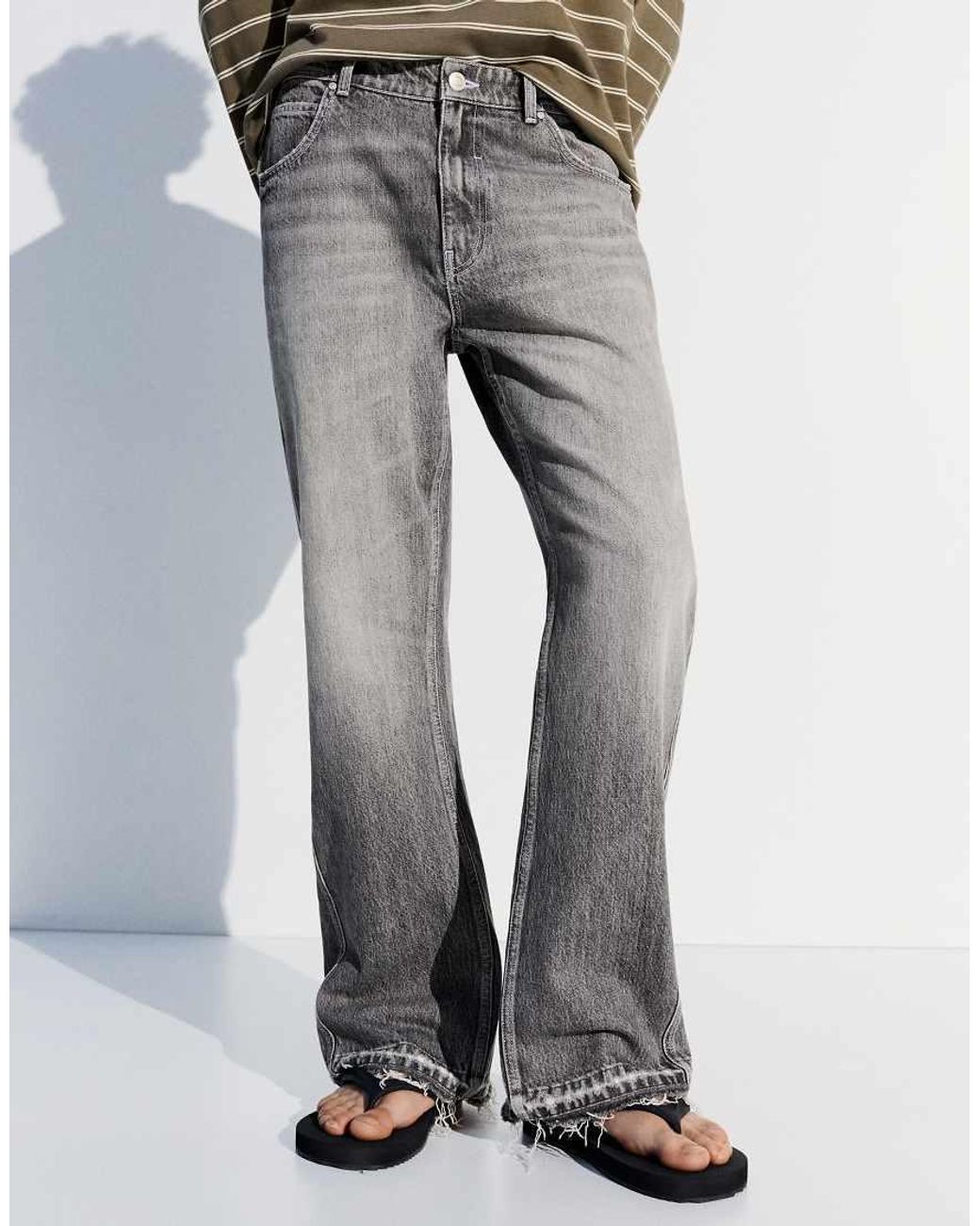 Bershka Gray Tall Straight Flared Jeans for men