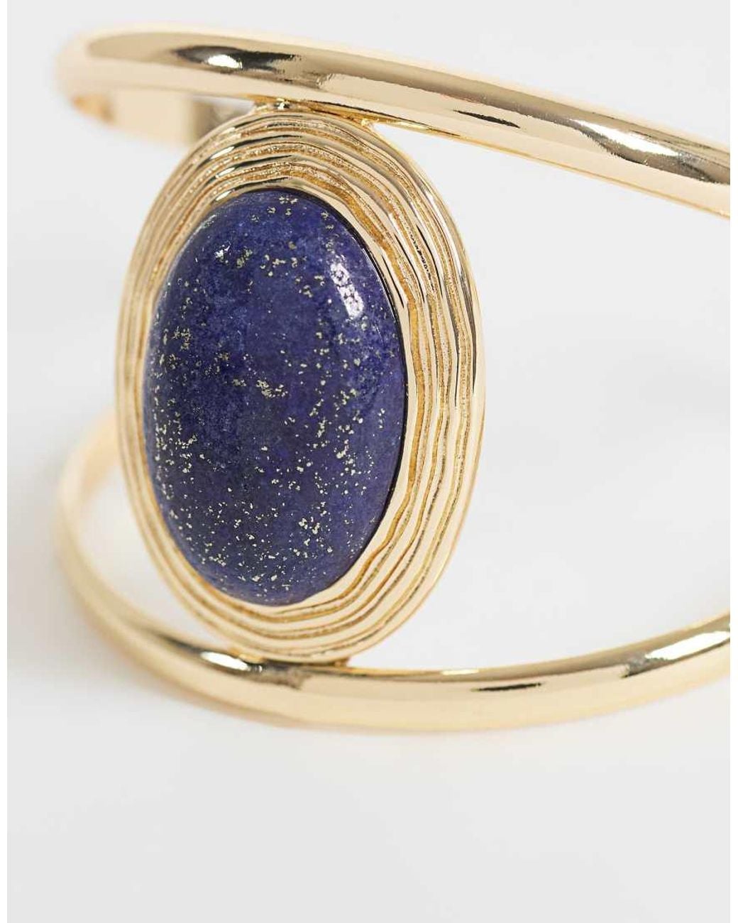 Reclaimed Vintage Gold Molten Cuff With Blue Lapis Stone