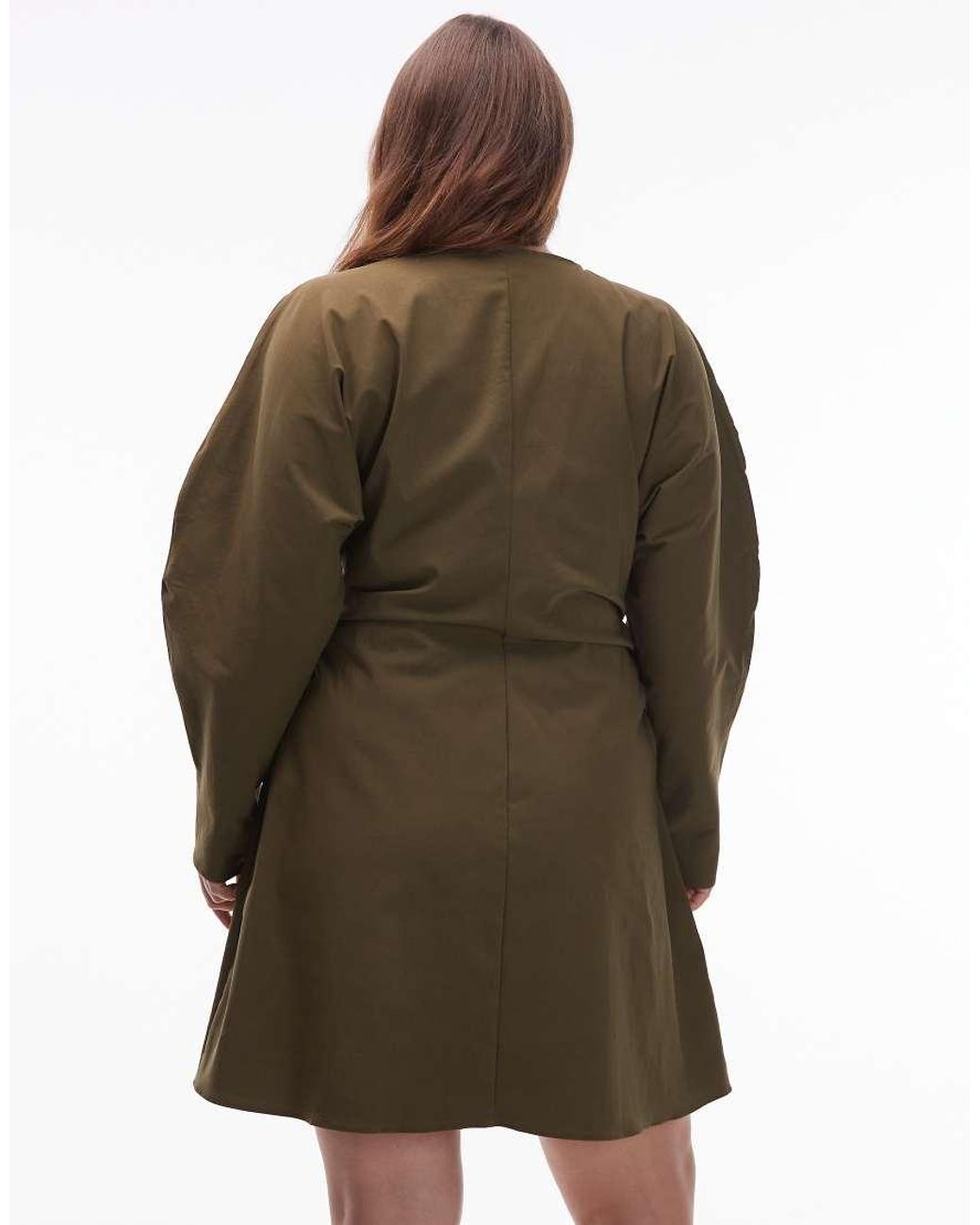 ASOS Brown Asos Design Curve V Neck Ruched Bengaline Mini Dress