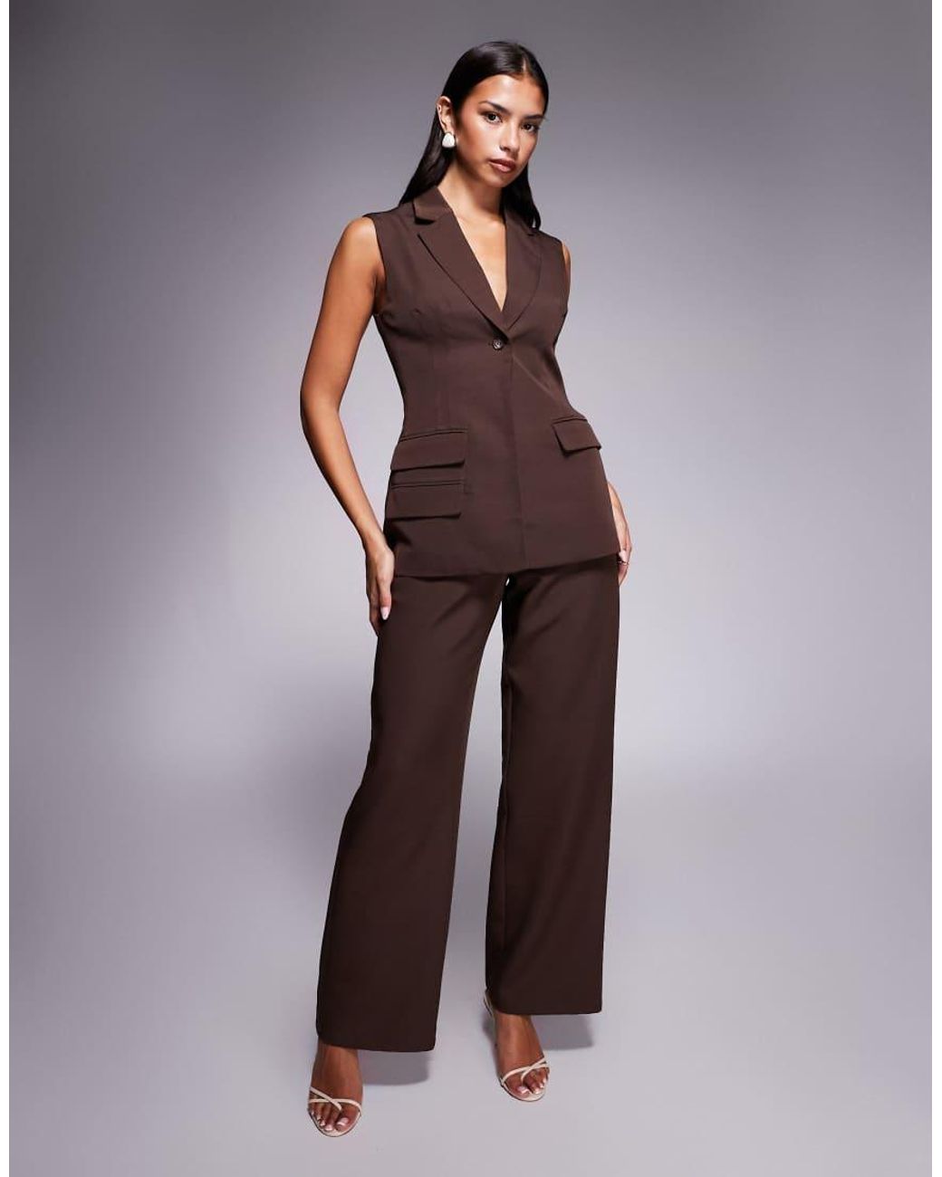Kaiia Purple Exclusive Longline Tailored Collared Pocket Detail Sleeveless Waistcoat Top