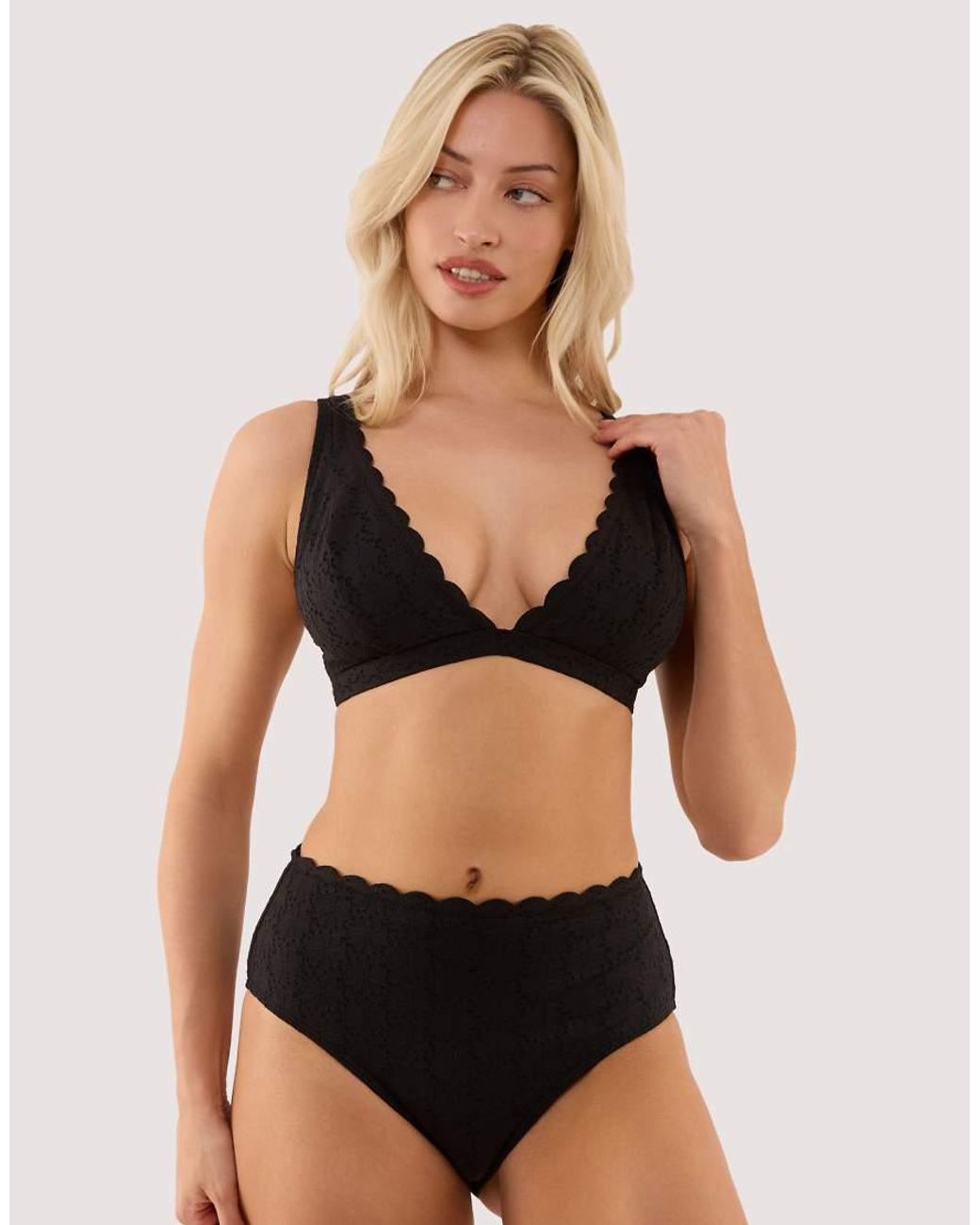 Peek & Beau Black Nikki Broderie Scallop High Apex Bikini Top