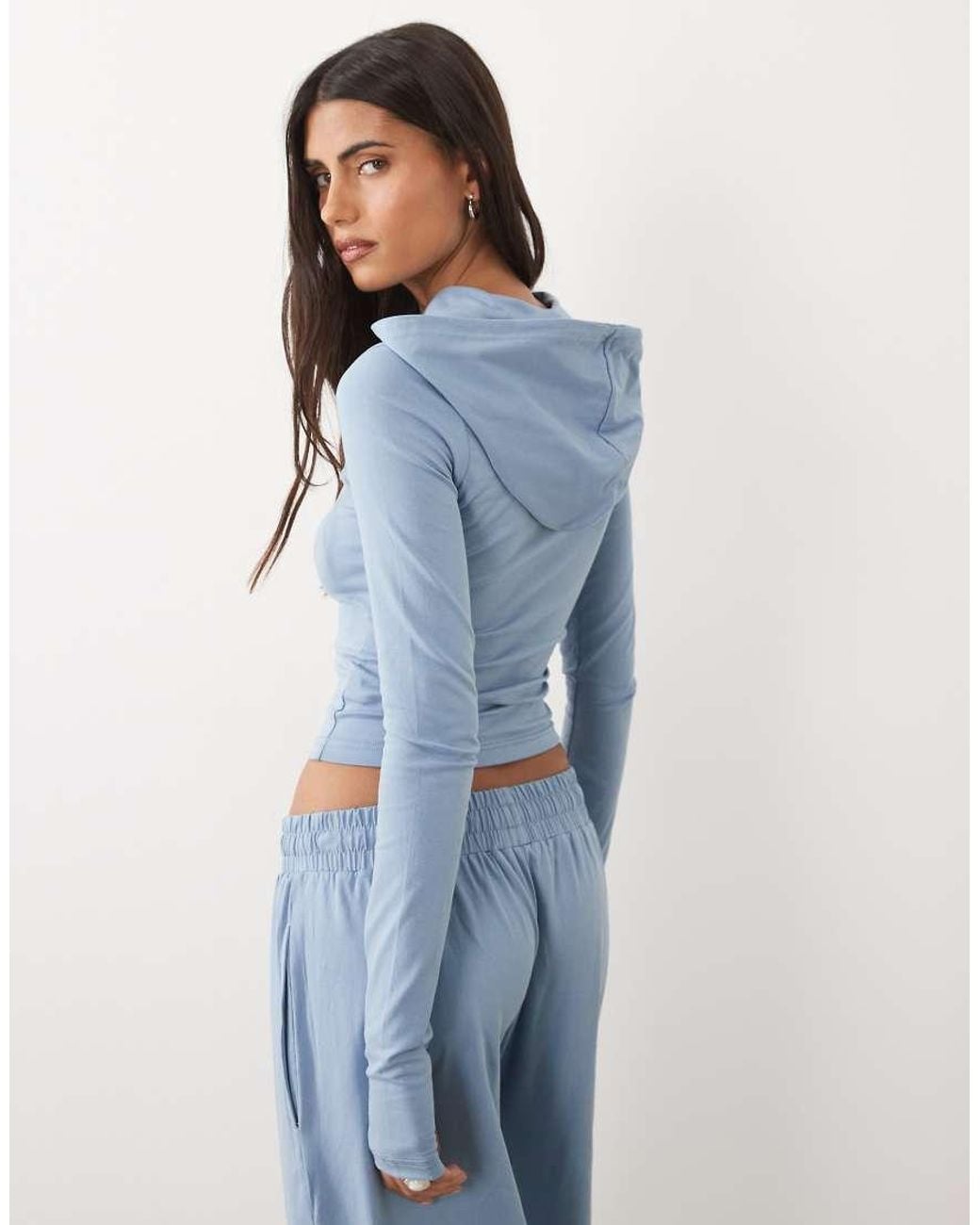 Kaiia Blue Cotton Rich Soft Touch Zip Through Hoodie Co-Ord