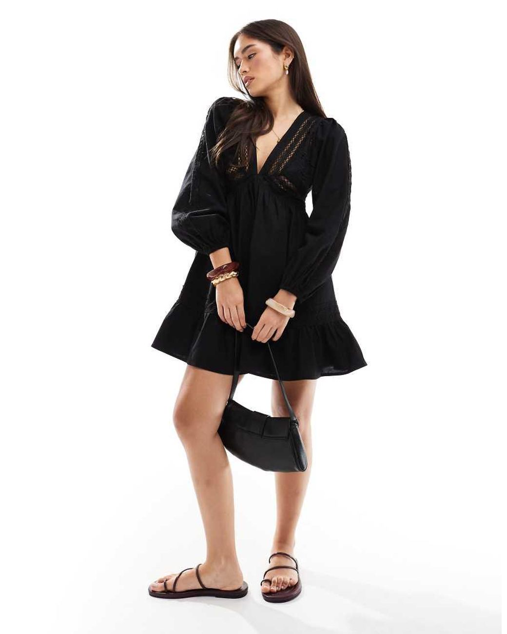 Miss Selfridge Black Cut Work Detail Mini Dress