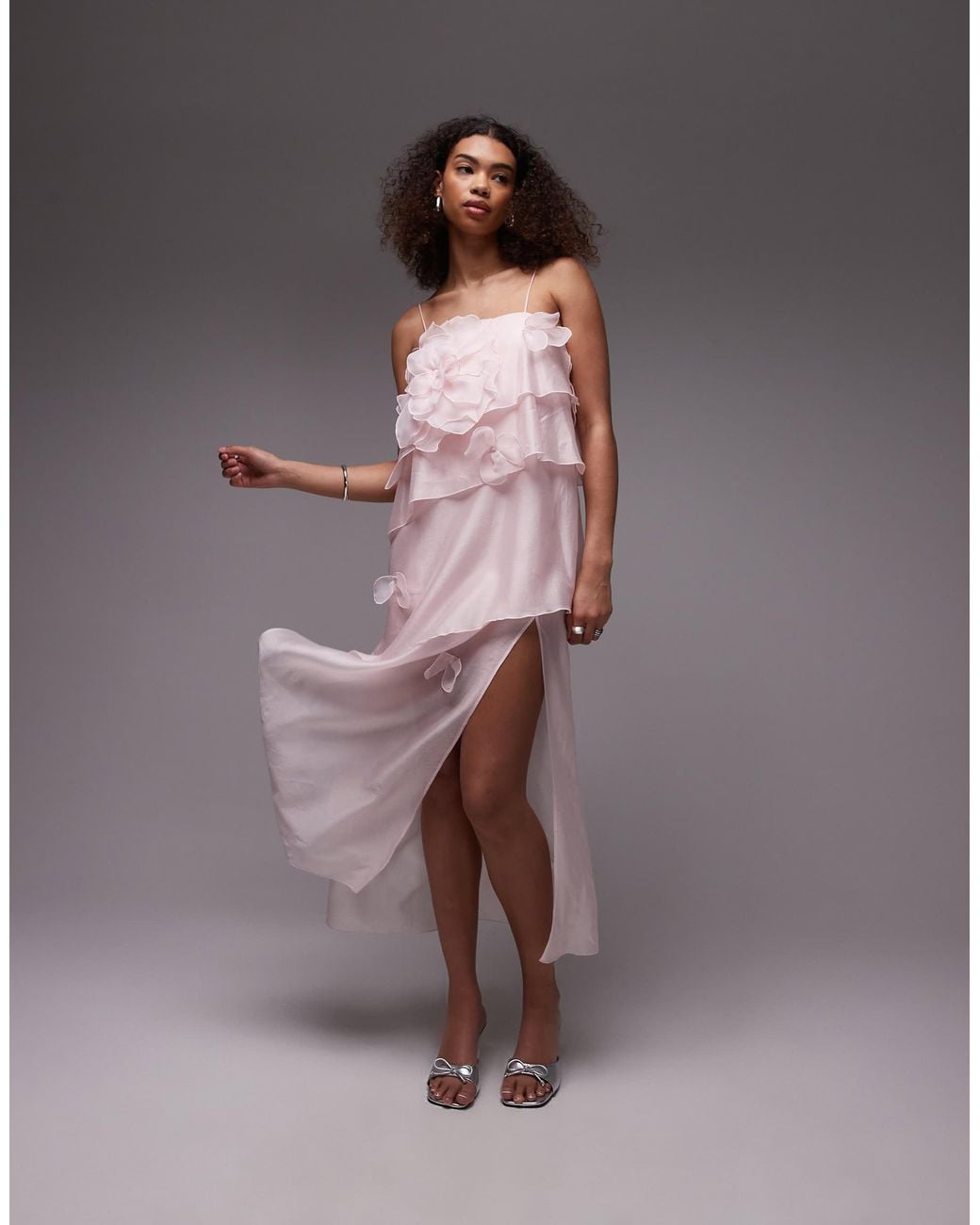 & Other Stories Sheer Chiffon Maxi Dress With Layers With Floral Placement  Print in Brown | Lyst