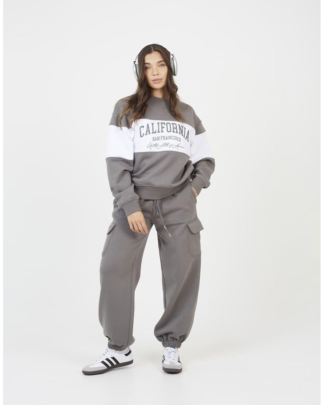 Brave Soul Gray Contrast Stripe Panel Crew Neck Sweatshirt